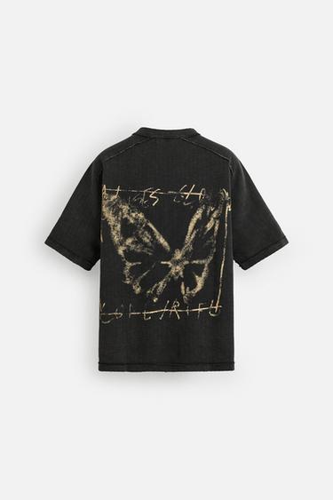 T-SHIRT EN MAILLE À IMPRIMÉ DÉLAVÉ - Noir de Zara - Image 7