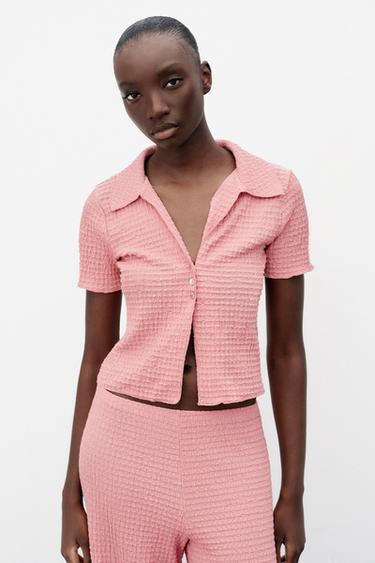 VESTE COURTE TEXTURÉE - Rose pâle de Zara - Image 1
