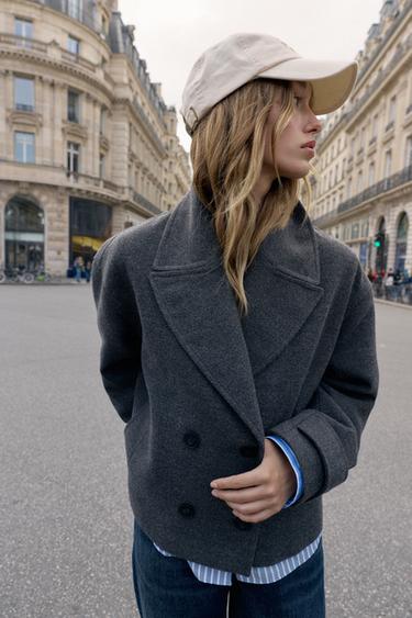 SOFT DOUBLE-BREASTED SHORT COAT - Grey by Zara - Image 6
