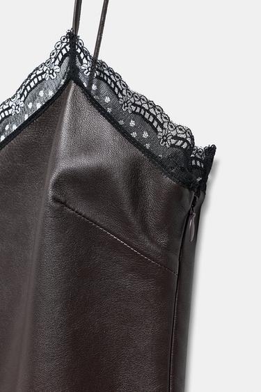 100% LEATHER LACE TOP ZW COLLECTION LIMITED EDITION - Burgundy by Zara - Image 7