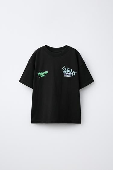 T-SHIRT WITH SPRAY PRINT - Black by Zara - Image 0
