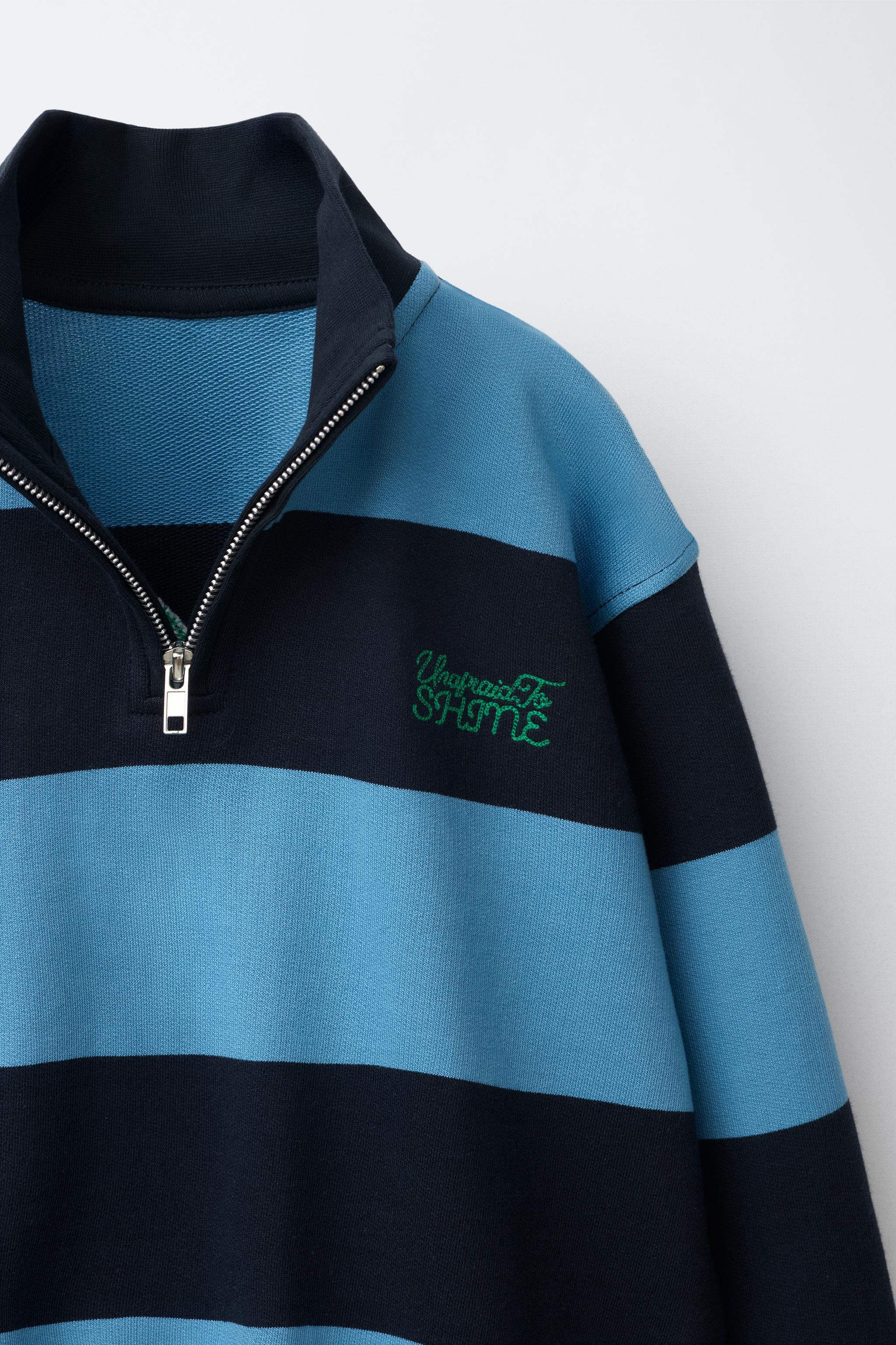 STRIPED EMBROIDERED TEXT SWEATSHIRT