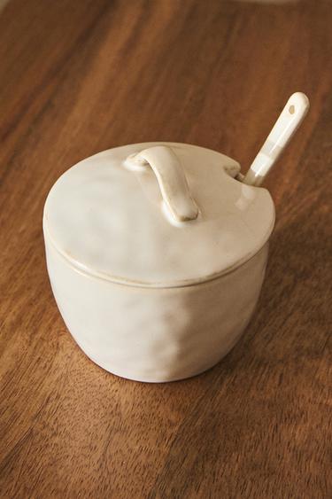 STONEWARE SUGAR BOWL - Cream by Zara