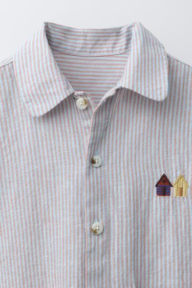 CHEMISE À RAYURES BRODÉE - Bleu pastel de Zara - Image 2