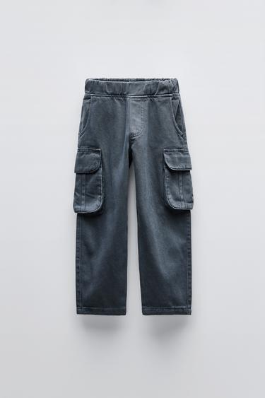 Zara TWILL BARREL PANTS WITH POCKETS - Blue