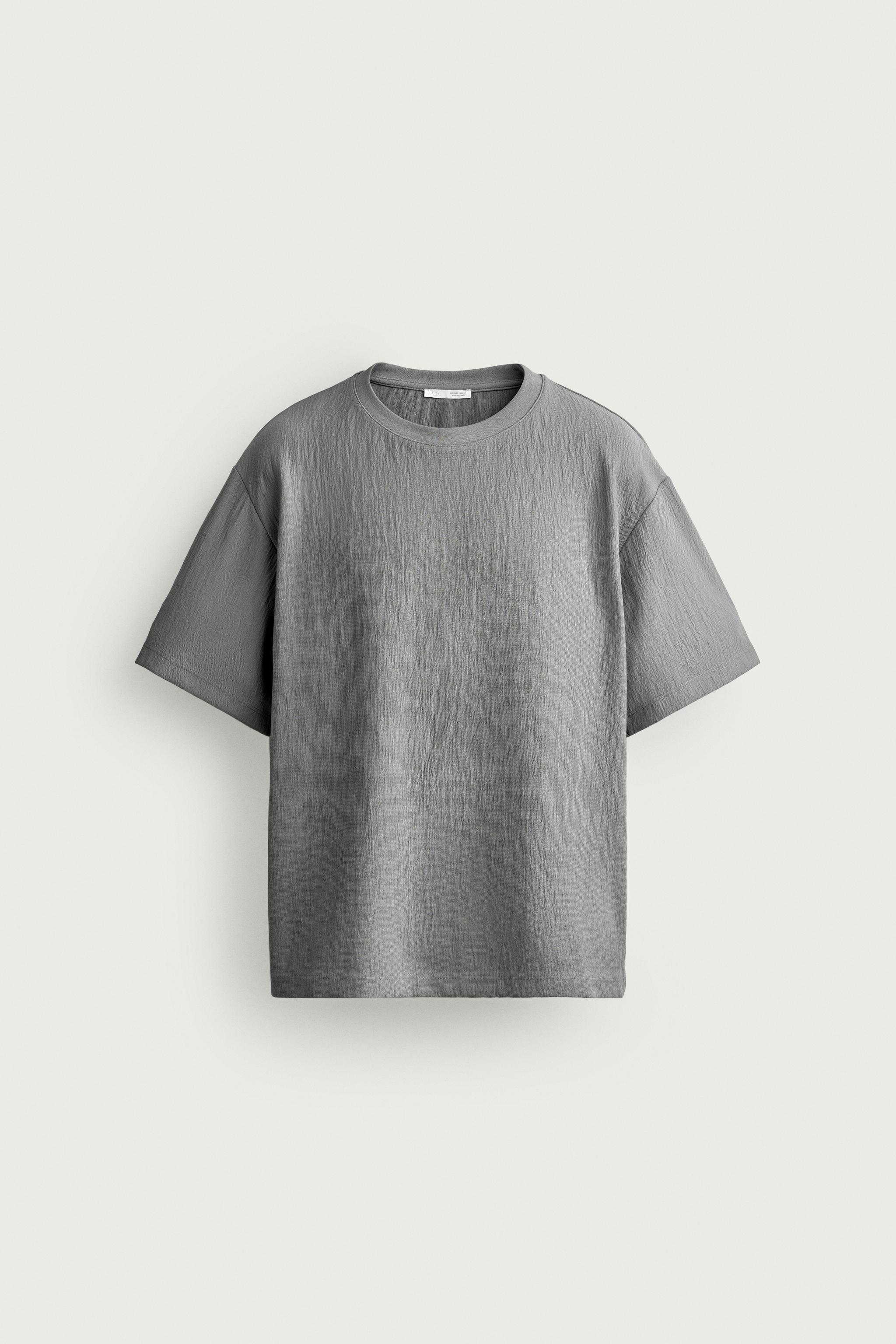 RELAXED FIT TEXTURED T-SHIRT — Gray