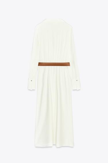BELTED SATIN DRESS - Ecru by Zara - Image 3