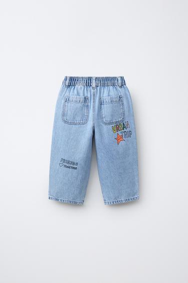 PRINTED TAPERED BAGGY JEANS - Light blue by Zara - Image 1