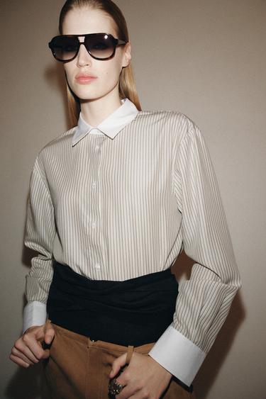 CĂMAȘĂ CU DUNGI ÎN CONTRAST ZW COLLECTION - dungi de la Zara