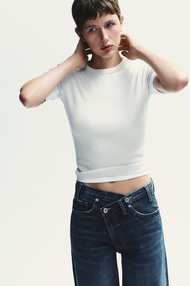 JEAN TRF WIDE LEG TAILLE HAUTE CROISÉE - Bleu marine de Zara - Image 2