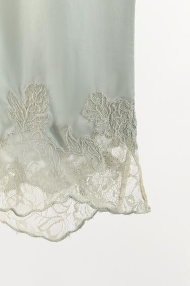 PANTALON SATINÉ DENTELLE BRODERIES - Verdâtre de Zara - Image 6