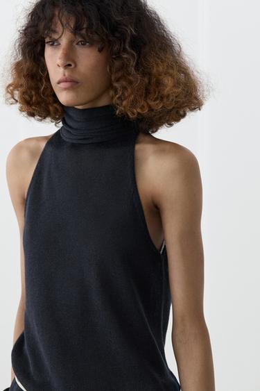 Top fluido halter lazada - Marino de Zara