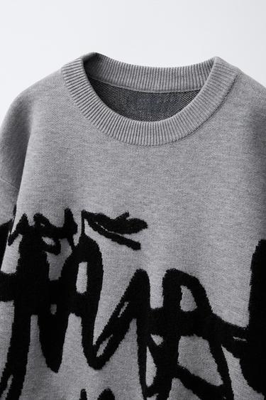 PULL EN MAILLE GRAFFITI - Gris de Zara - Image 2
