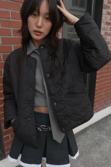 리본 패딩 점퍼 - Zara 블랙