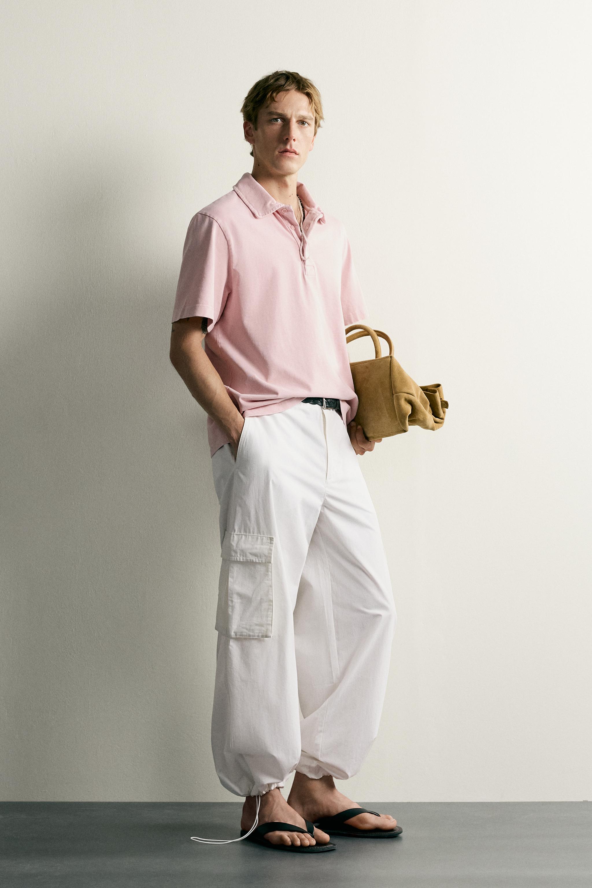 Zara DOKULU REGULAR FIT POLO T-SHIRT görsel 4