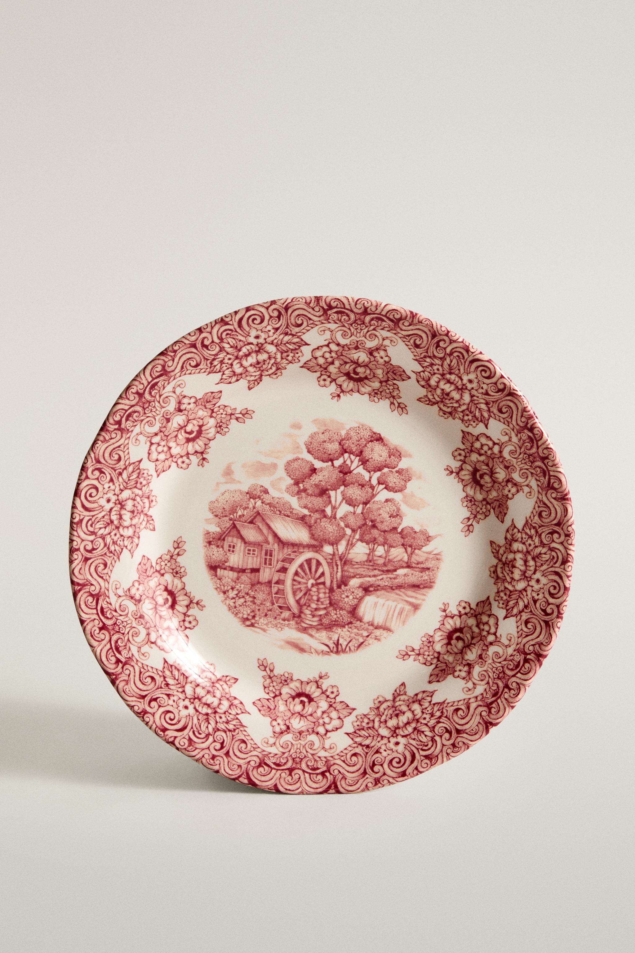 FLORAL LANDSCAPE EARTHENWARE DESSERT PLATE