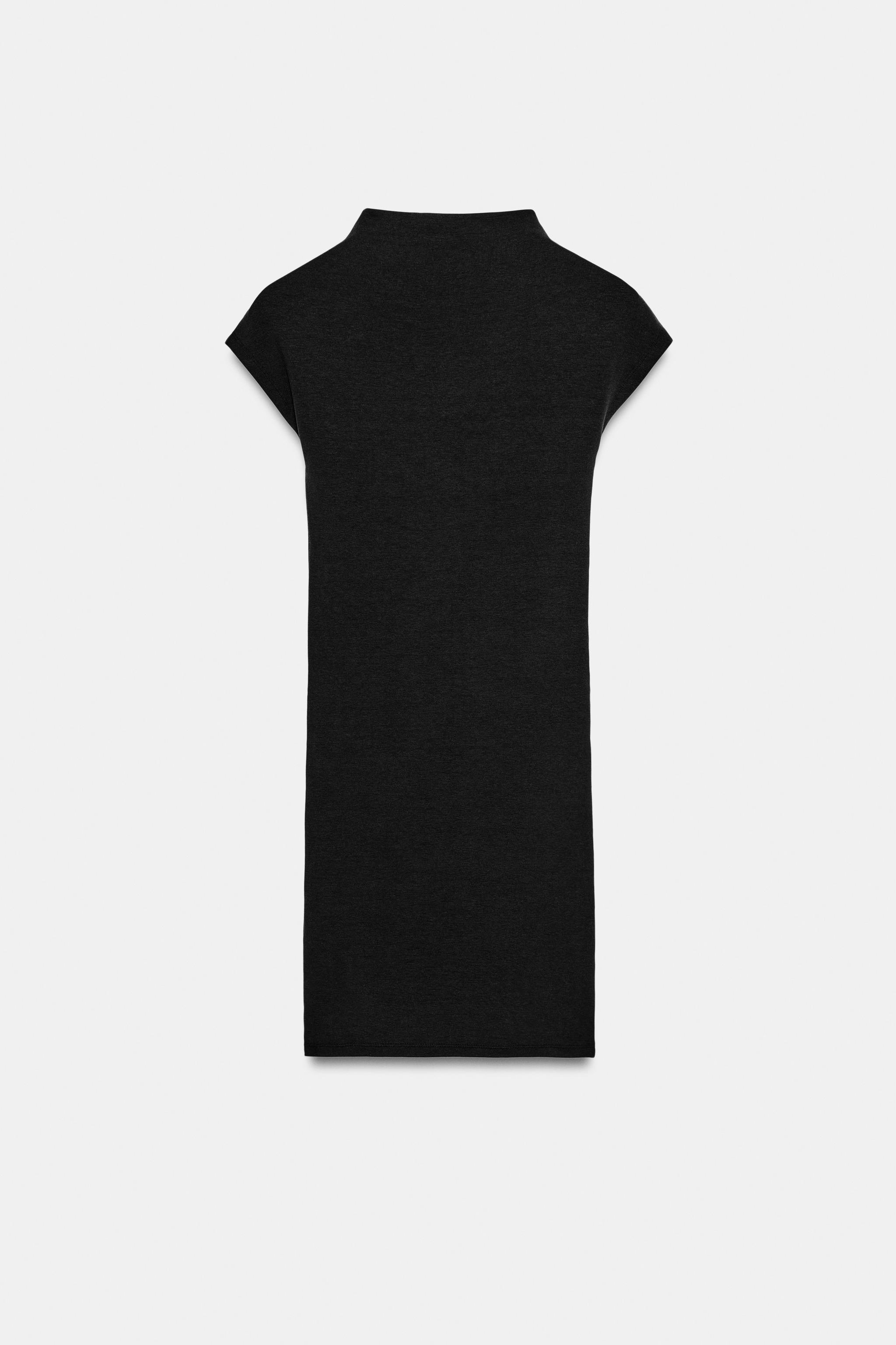 Zara - Short Mock Neck Dress - Black - L - Woman