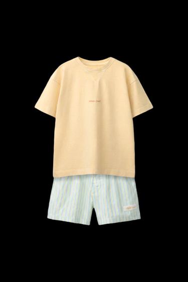 6-14/ GESTREIFTER PYJAMA MIT MATERIALKOMBINATION - Gelb von Zara - Bild 0