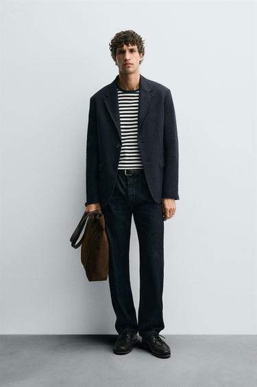 TEXTURED REGULAR FIT BLAZER - Navy blue by Zara