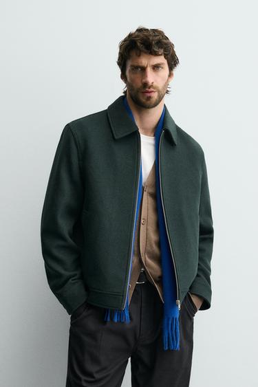 Zara ZIP-UP WOOL EFFECT JACKET - Green
