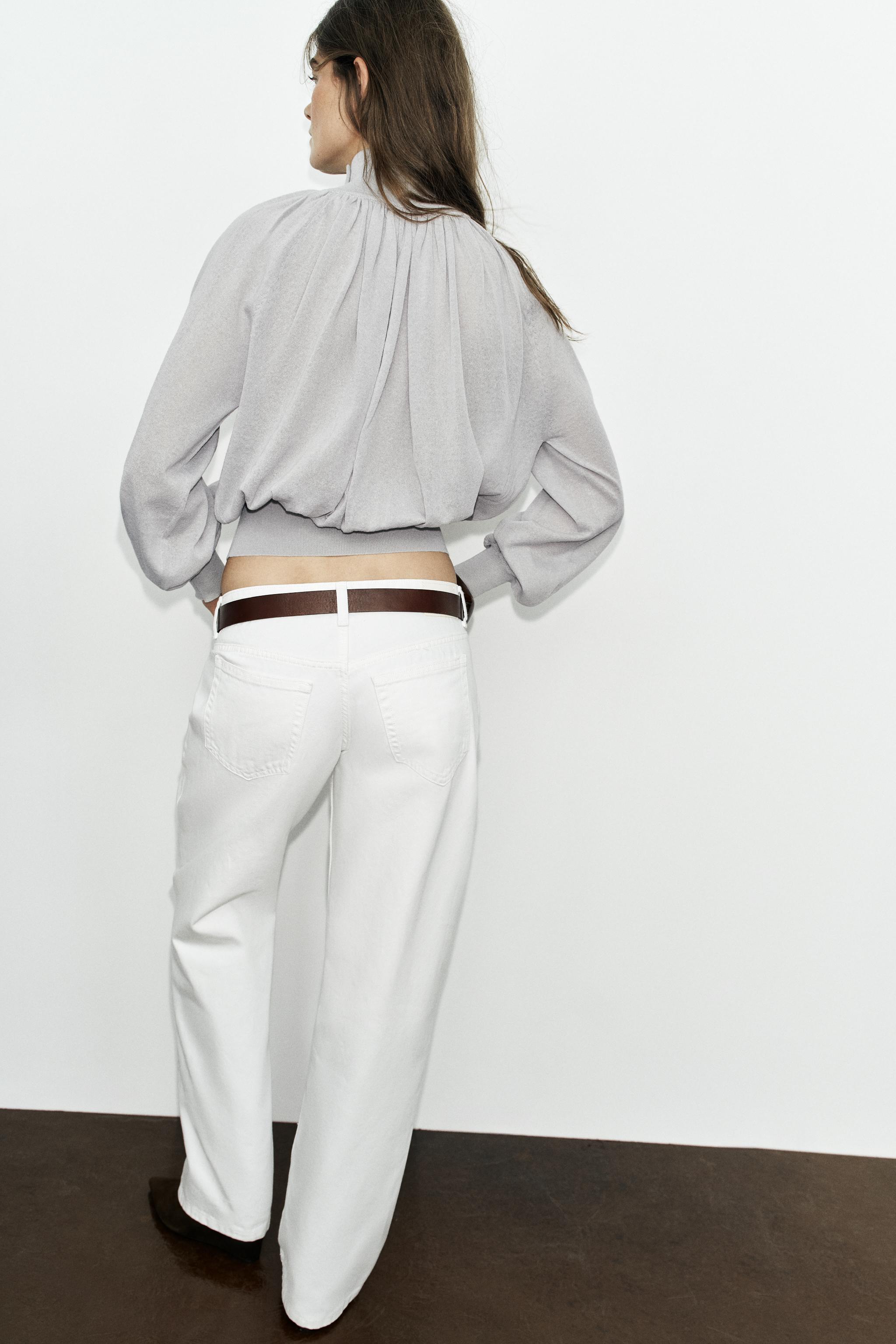 Zara CONTRAST KNIT FLOWY BLOUSE — фото 5