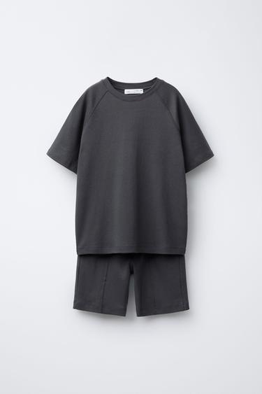Zara INTERLOCK T-SHIRT AND BERMUDA SET - Dark anthracite