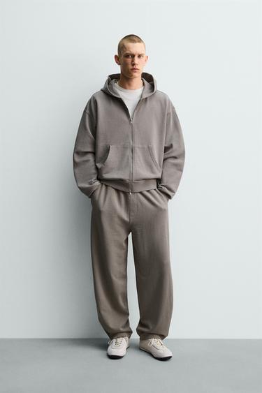 WASHED ZIP-UP HOODIE - Light grey by Zara