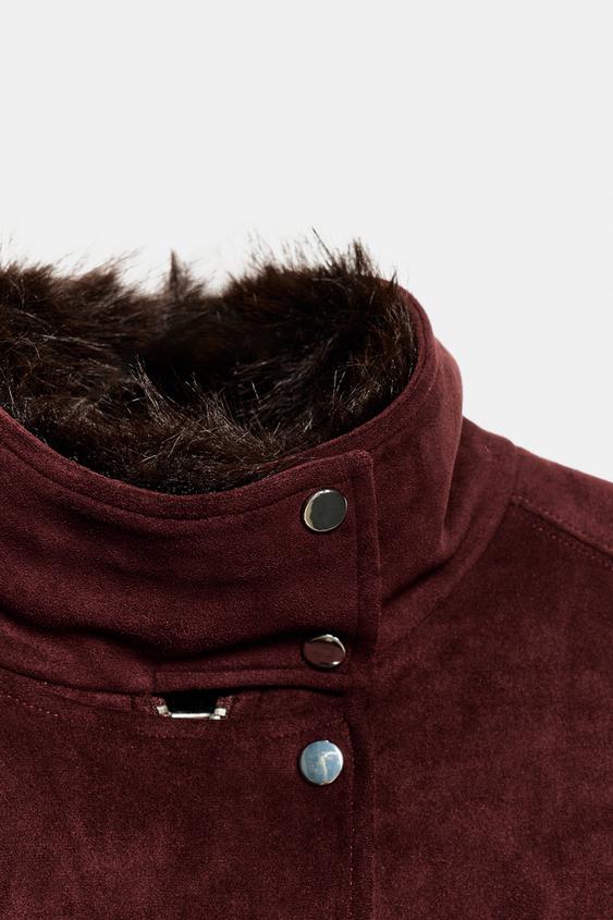 BLOUSON CEINTURE COL EFFET FOURRURE - Aubergine de Zara - Image 9