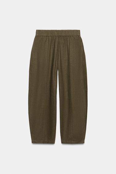 BARREL LINEN BLEND TROUSERS - Khaki by Zara