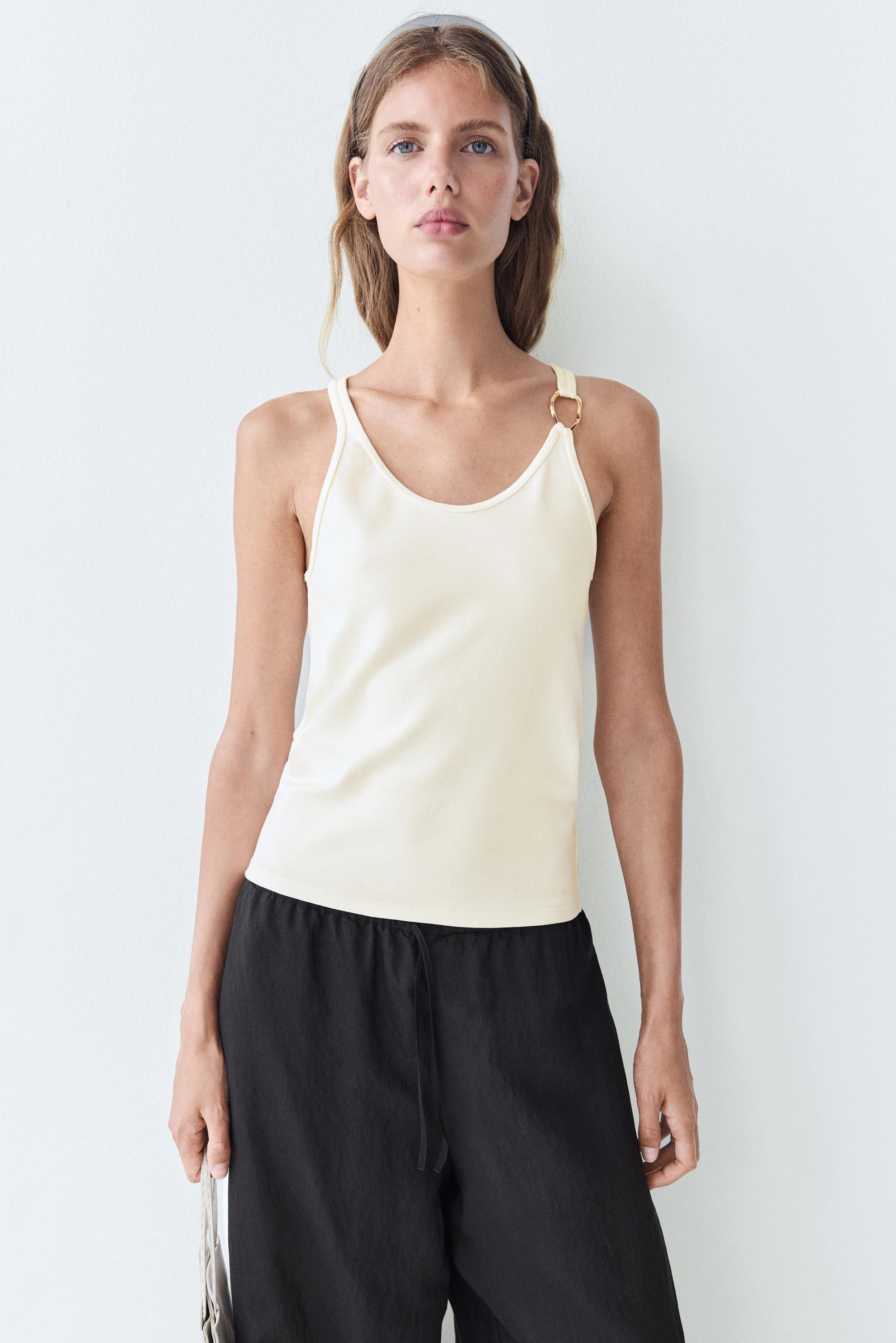 トップス K Cotton blend jeweled detail top - Ecru | ZARA United States