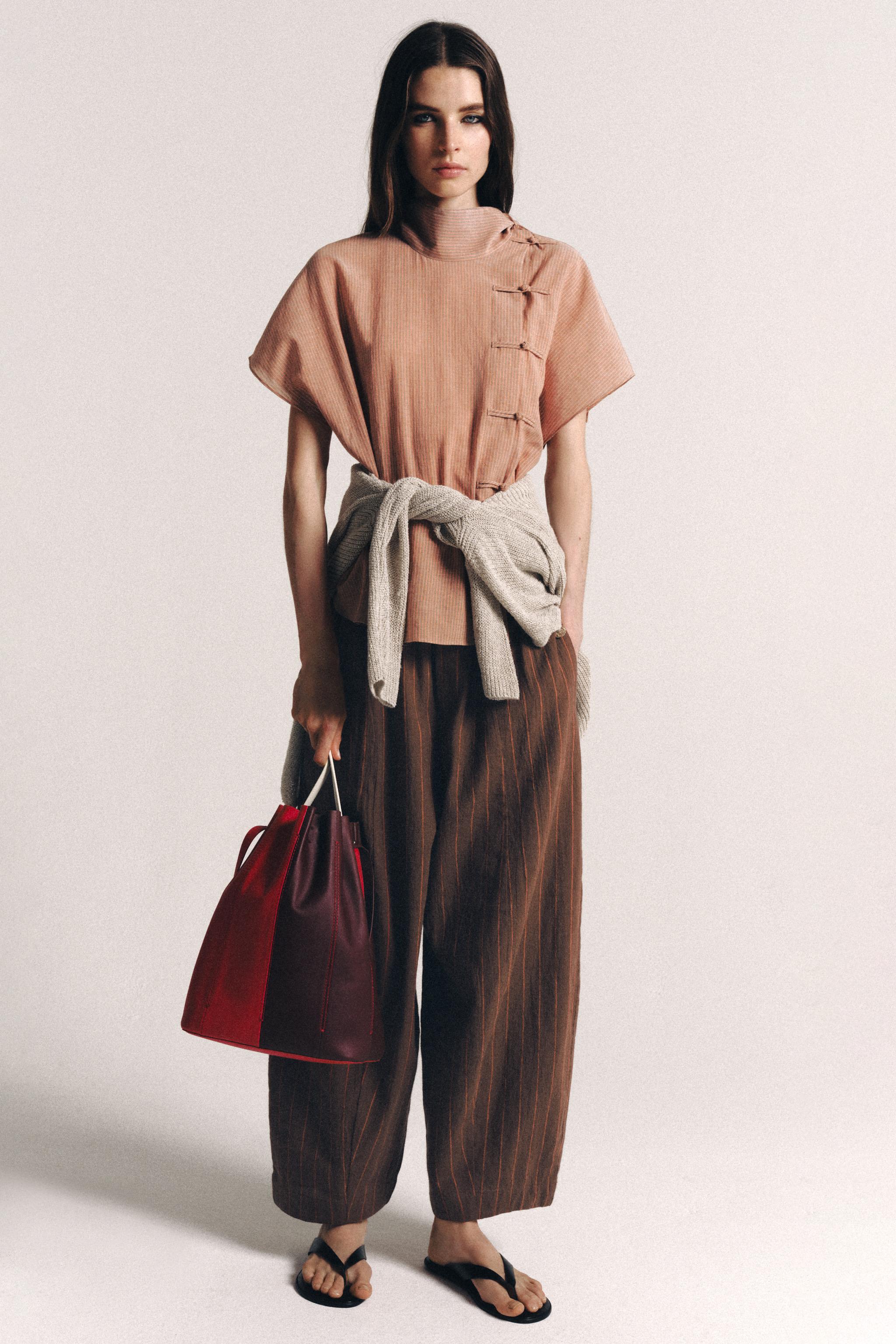 ZW COLLECTION ストライプ リネンパンツ - ブラウン | ZARA Japan / 日本