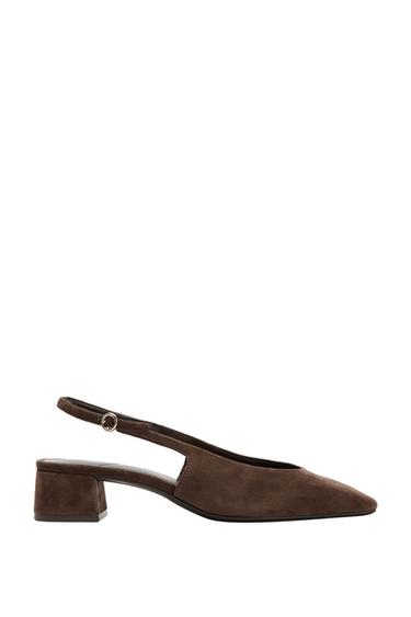 SPLIT SUEDE SLINGBACK HEELS - Brown by Zara