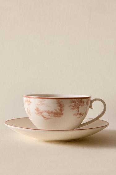 トワル・ド・ジュイ柄 ポーセリン カップ＆ソーサーピンク/ホワイトZaraのトワル・ド・ジュイ柄 ポーセリン カップ＆ソーサー - ピンク/ホワイト 