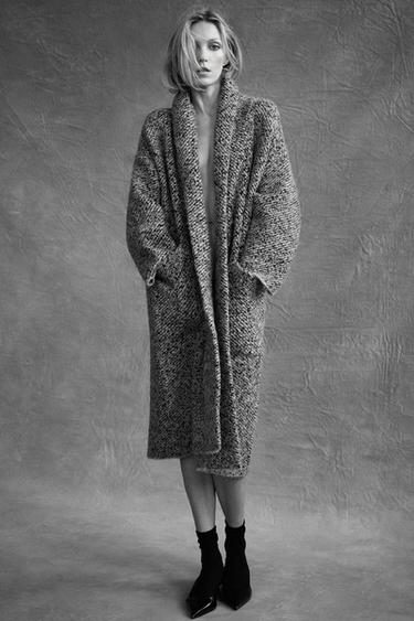 KNIT COAT WITH WRAPAROUND COLLAR - Grey by Zara