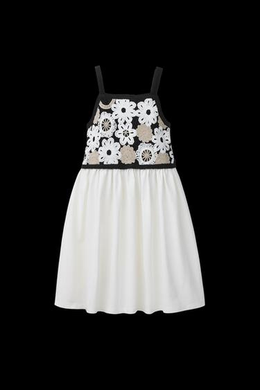 Zara CROCHET KNIT COMBINATION DRESS - Ecru - Image 0
