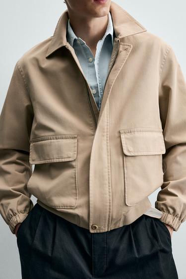 BLOUSON REGULAR FIT EN COTON - Gris taupe de Zara - Image 4