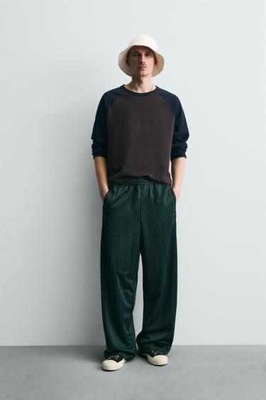 Zara STRIPED JACQUARD JOGGING PANTS - Bottle green - Image 0