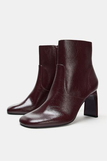 HEELED ANKLE BOOTS WITH ROUNDED TOES - Burgundy Red by Zara - Image 4