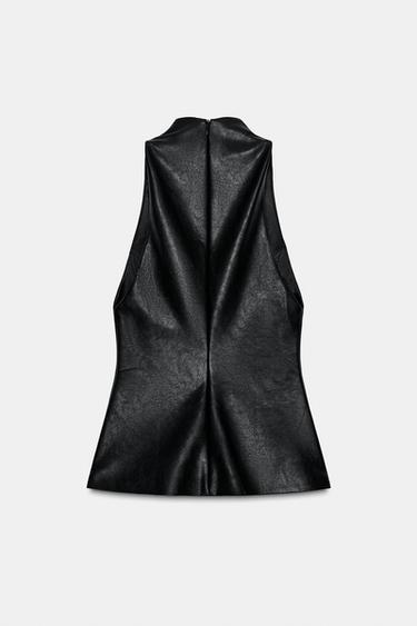 Zara FAUX LEATHER TOP - Black