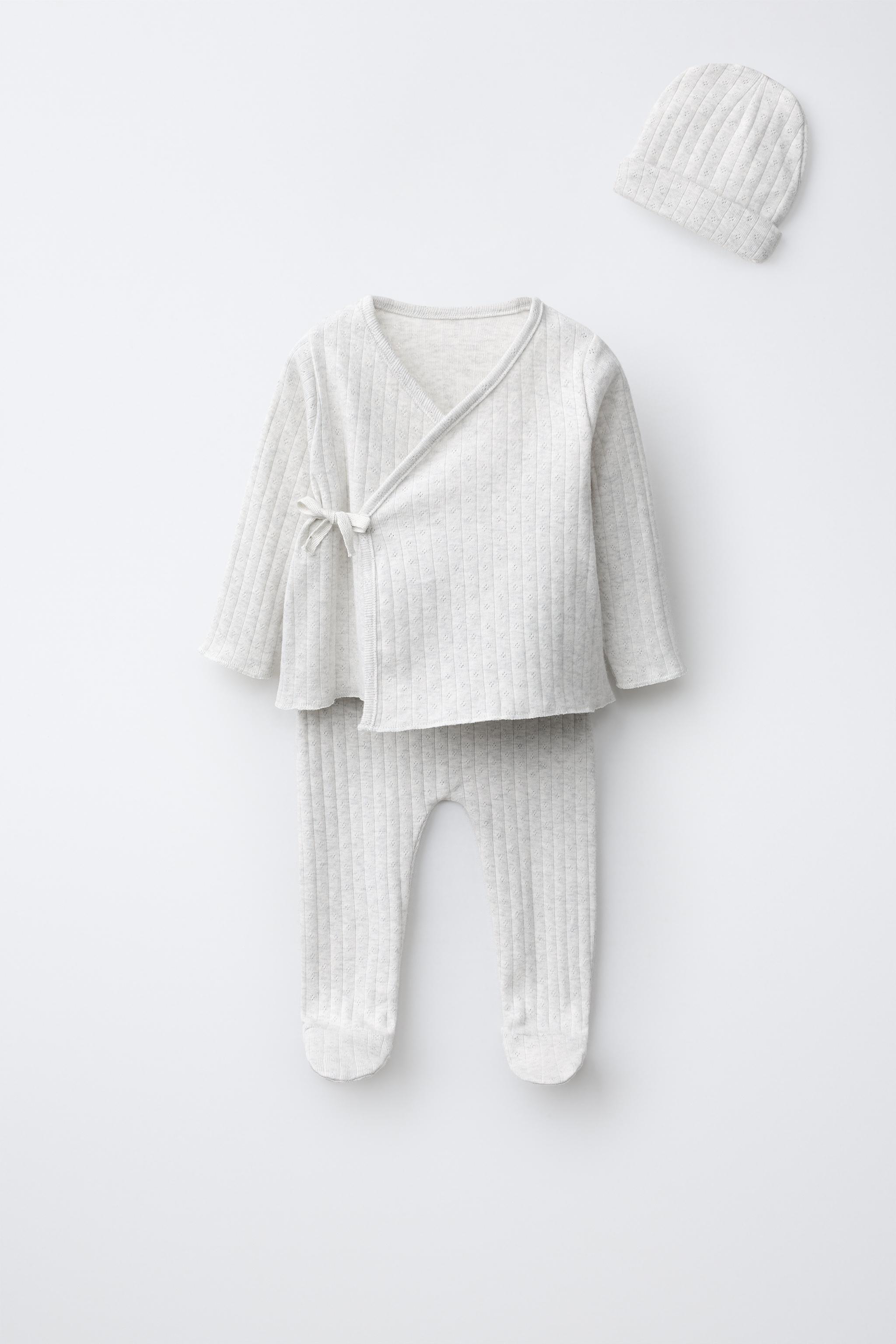 POINTELLE NEWBORN SET AND POUCH — Gray marl