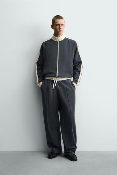 ZIP-UP SWEATSHIRT WITH STRIPES - Blue by Zara