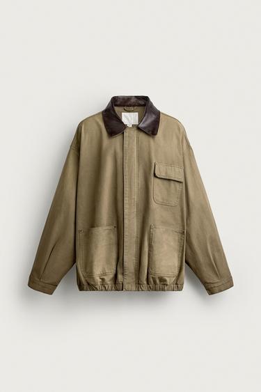 CAZADORA RELAXED FIT CUELLO CONTRASTE - Khaki de Zara