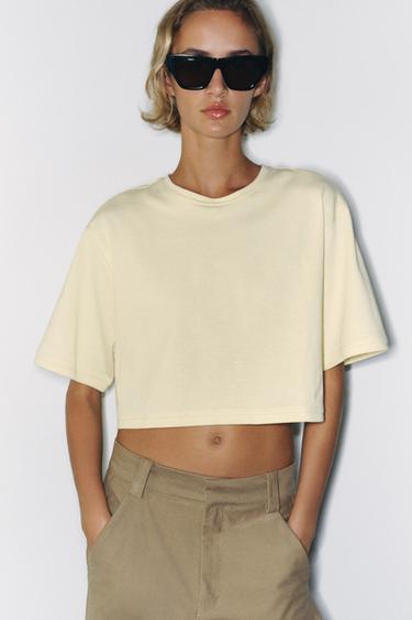 Zara OVERSIZED CROP TOP - Yellow