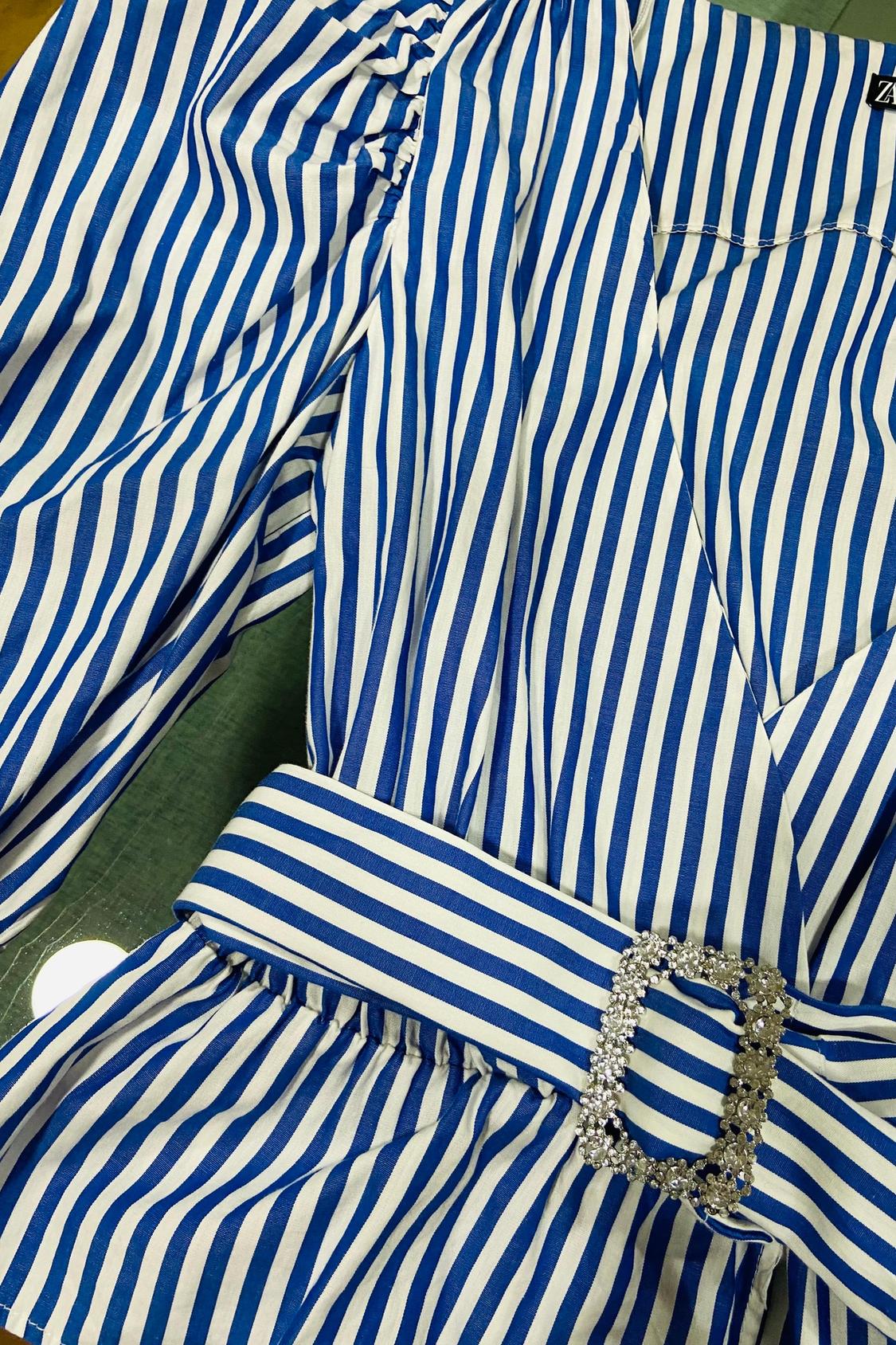 STRIPED TOP WITH BEJEWELLED BELT - Image 2