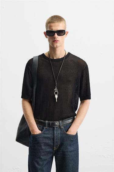 CAMISETA DE TRICÔ CALADO - Preto da Zara