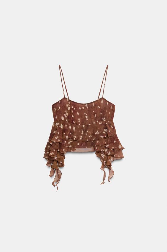 ANIMAL PRINT RUFFLED TOP - Khaki by Zara - Image 0