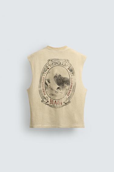 RELAXED FIT TANK TOP WITH PRINT - Ecru by Zara - Image 7