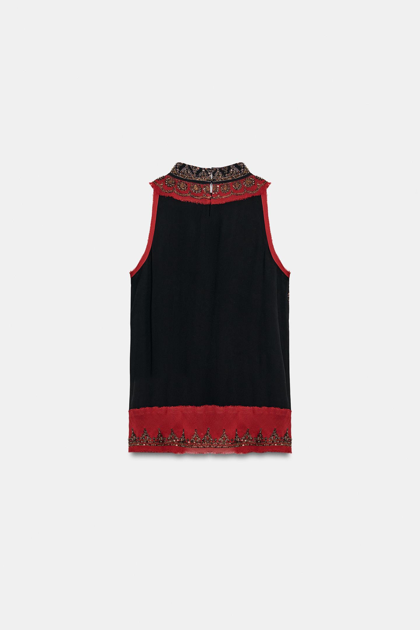 Женский топ Zara ZW Collection Embroidered Beaded Combined, цвет: Чёрный — фото 9
