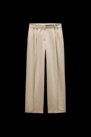 PANTALÓN RECTO PINZAS - Tostado de Zara - Imagen 0