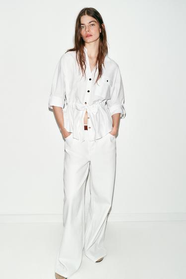 РУБАШКА САФАРИ ИЗ ПОПЛИНА — БЕЛЫЙ от Zara